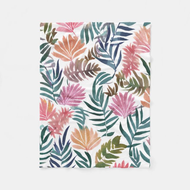 Botanical Leaves Watercolor | Floral Colorful Leaf Fleecefilt (Framsidan)