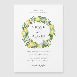Botanical Lemon and Greenery Wreath Garden Wedding Magnetisk Inbjudningskort
