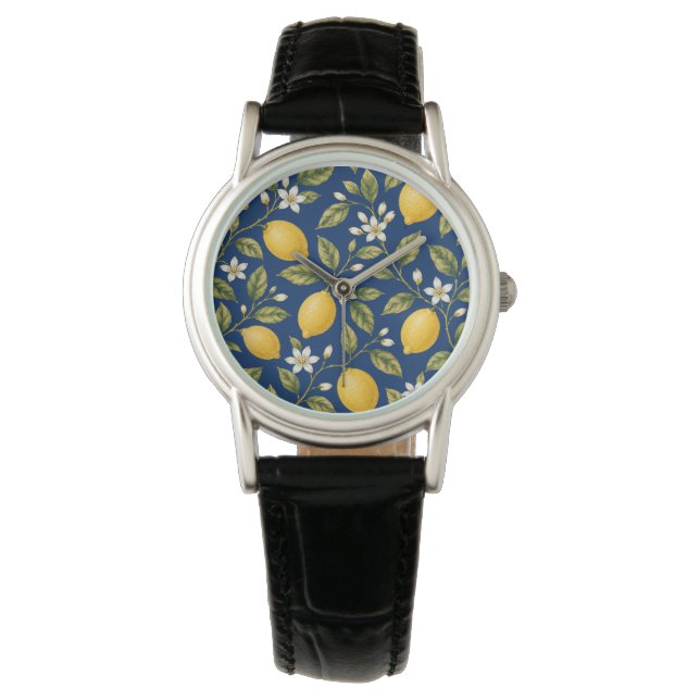 Botanical Lemon Blossom Navy Blue Watch Armbandsur (Framsida)