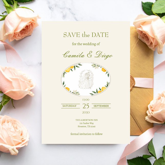 Botanical Lemon Olive Wedding Save the Date (Skapare uppladdad)
