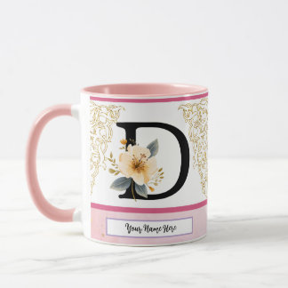 Botanical Letter D Mug – Soft Floral Initial with Mugg