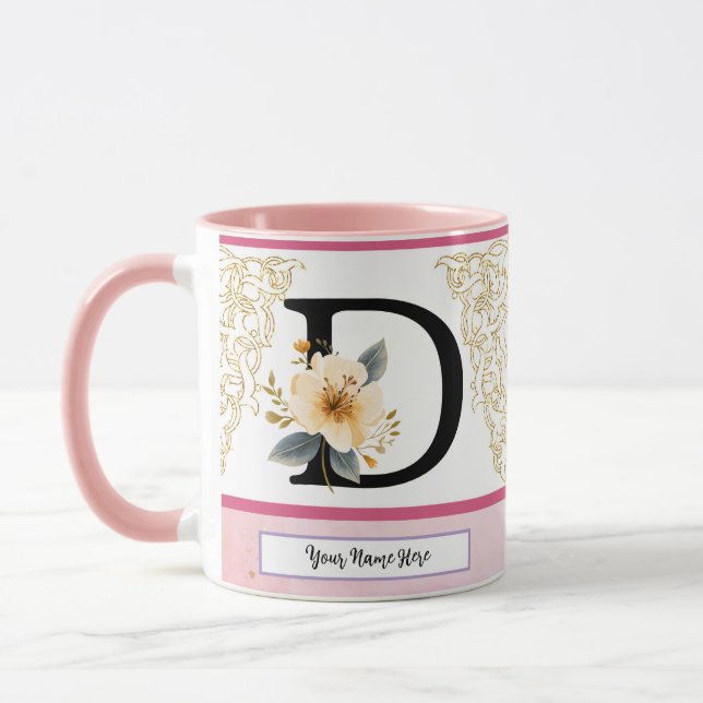 Botanical Letter D Mug – Soft Floral Initial with  Mugg (Vänster)