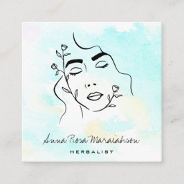 *~* Botanical Line Art Goddess QR Greenery  Fyrkantigt Visitkort