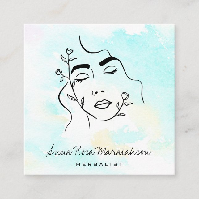 *~* Botanical Line Art Goddess QR Greenery  Fyrkantigt Visitkort (Framsida)