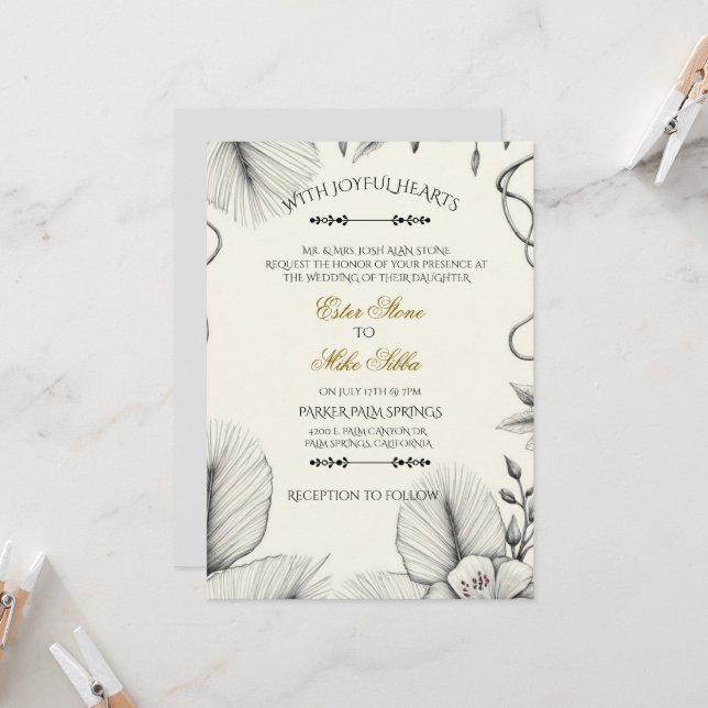 Botanical line art Wedding Invitation  Inbjudningar (Fram/Back In Situ)