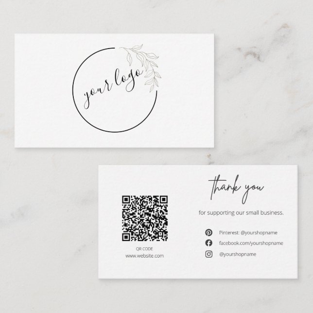 Botanical Logo QR Code Thank You Card Business Visitkort (Fram/baksida)