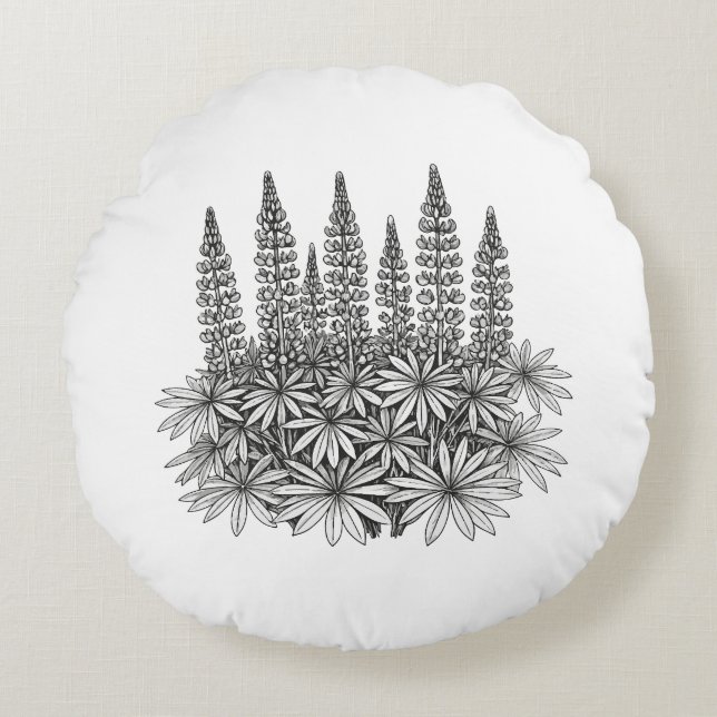 Botanical Minimalisst Lupine Round Pillow Rund Kudde (Framsidan)