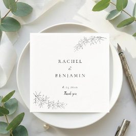 Botanical Minimalist Wedding Thank you Black White Pappersservett
