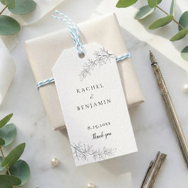 Botanical Minimalist Wedding Thank you Black White Presentetikett