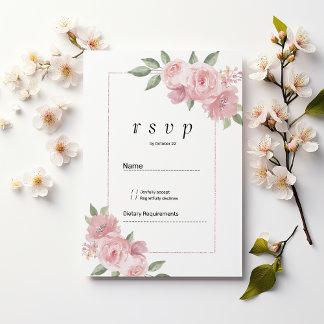 Botanical mint green pastel pink floral RSVP  Inbjudningar
