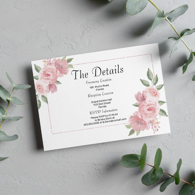 Botanical mint pastel pink floral Details Card Tilläggskort (Botanical mint pastel pink floral Details)