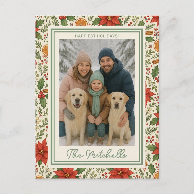 Botanical Mistletoe Classic Floral Art Pattern Helg Vykort (Framsida)