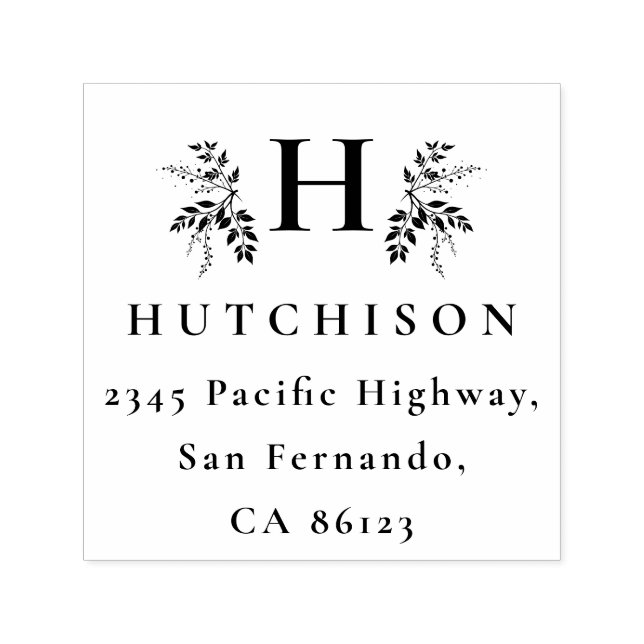 Botanical Monogram Surname Elegant Return Address Självfärgande Stämpel (Design)