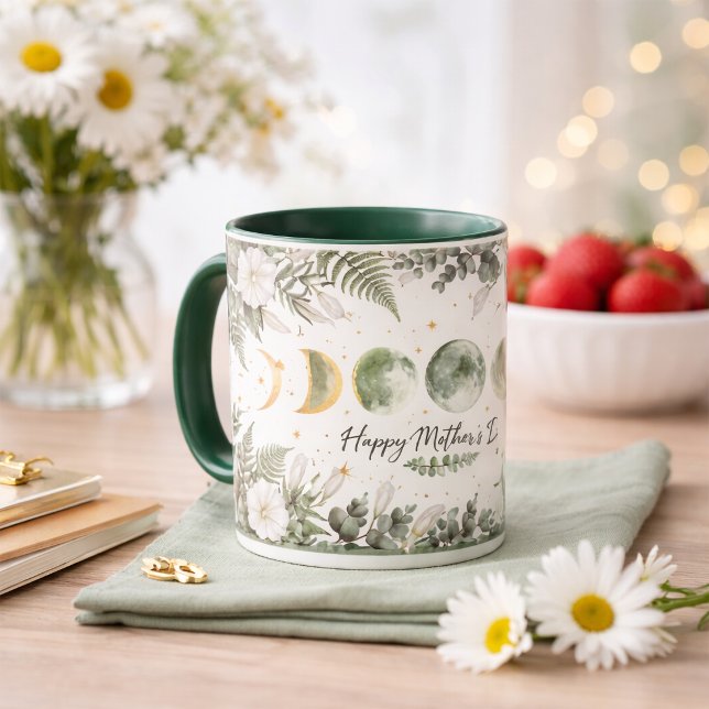 Botanical Moon Phase Happy Mother’s Day Green Mugg (Skapare uppladdad)