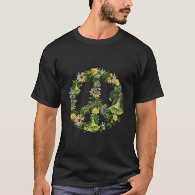 Botanical Nature Illustration Peace Sign T Shirt (Framsida)
