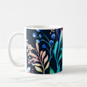 Botanical Night: Berries and Leaves Watercolor Kaffemugg
