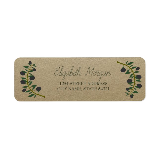 Botanical Olive Gren, Kraft Address Label Returadress Etikett (Framsidan)