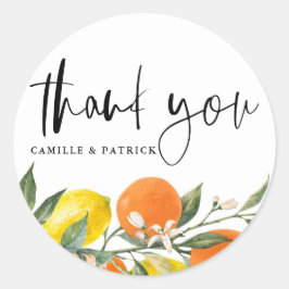 Botanical Orange and Lemon Wedding Thank You Runt Klistermärke