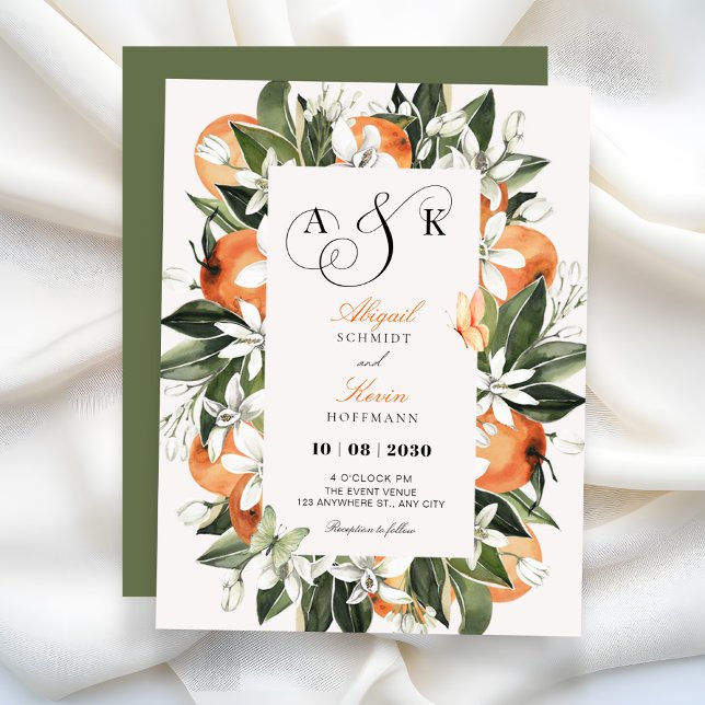 Botanical orange leaves watercolor wedding  inbjudningar (Skapare uppladdad)