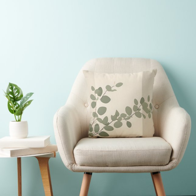 Botanical organic eucalyptus leaf neutral tones kudde (Stol)