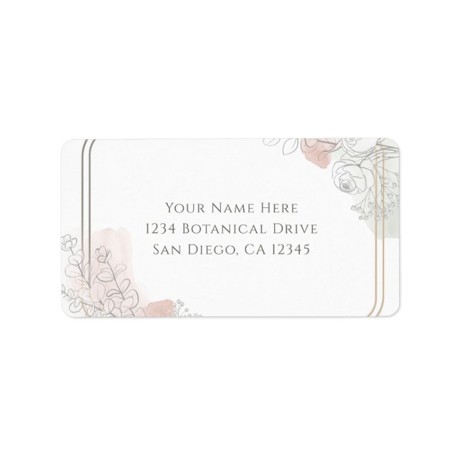 Botanical Outline Sage & Blush Floral Wedding  Adressetikett (Framsidan)