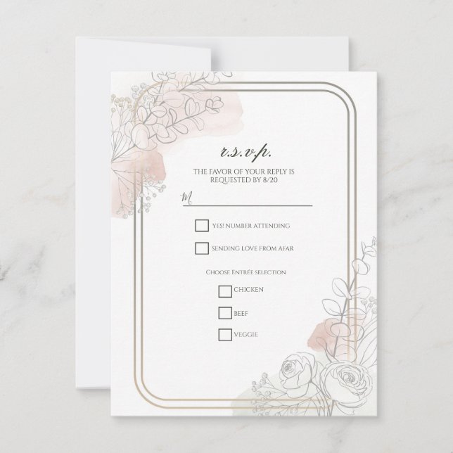 Botanical Outline Sage & Blush Floral Wedding  Inbjudningar (Framsida)