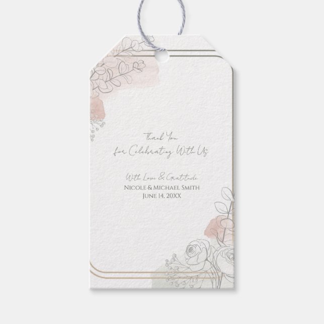 Botanical Outline Sage & Blush Floral Wedding  Presentetikett (Framsidan)