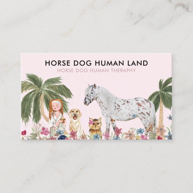 Botanical Palm Pink HORSE DOG HUMAN THERAPHY Visitkort (Framsida)