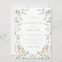 Botanical Pastel Flower Wreath Wedding Invitation Inbjudningar