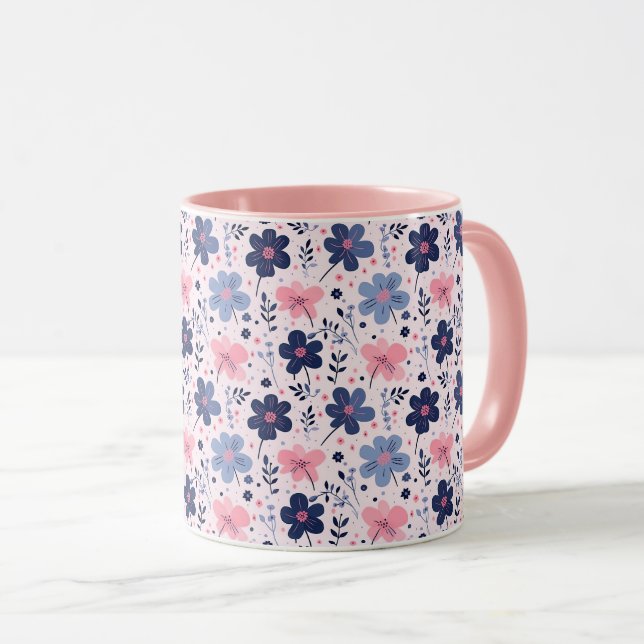Botanical Pink And Blue Flowers Nature Print Mugg (Framsida höger)