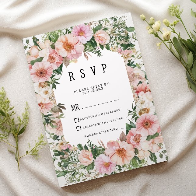 Botanical pink blossom summer floral RSVP  Inbjudningar (Botanical pink blossom summer floral RSVP)