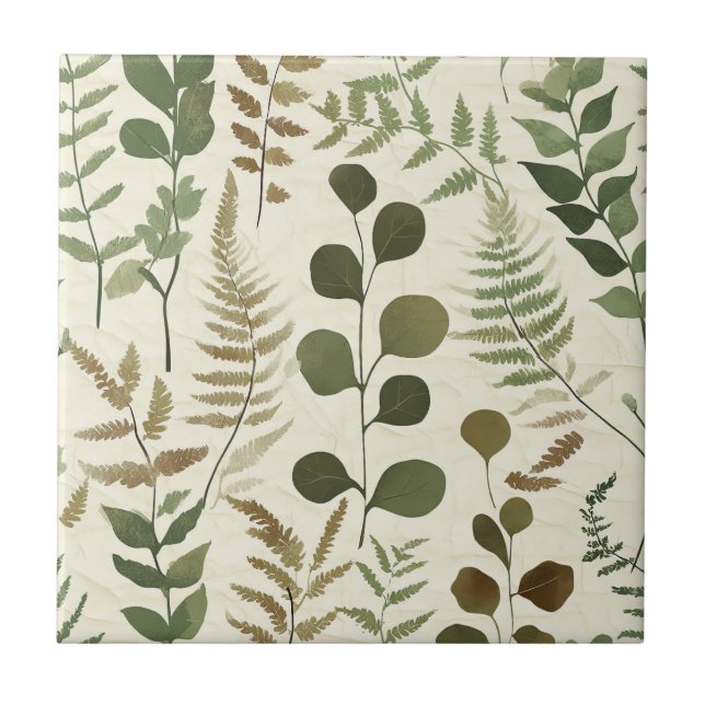 Botanical Pressed Leaves Pattern – Fern Print Kakelplatta (Framsidan)