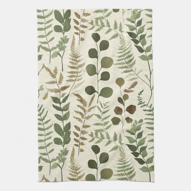 Botanical Pressed Leaves Pattern – Fern Print Kökshandduk (Vertikal)