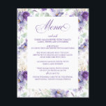 Botanical Purple and Gold Floral Wedding Menu Flygblad<br><div class="desc">Botanical lavender purple flowers and soft greenery chic wedding menu cards</div>