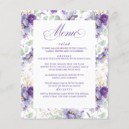 Botanical Purple and Gold Floral Wedding Menu Flygblad