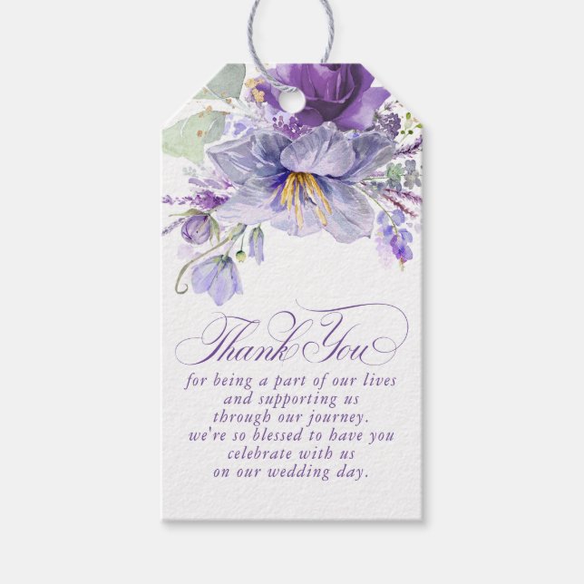 Botanical Purple Flowers Elegant Thank You Presentetikett (Framsidan)