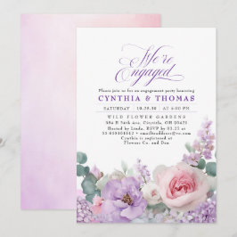 Botanical Purple Pink Floral Boho Engagement Party Inbjudningar