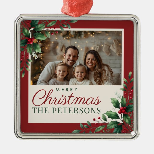 Botanical Red Custom Photo Christmas Ornament (Framsidan)