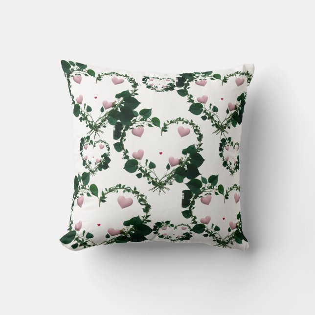 Botanical Romantic Wreath Hearts Throw Pillow Kudde (Framsida)