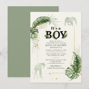 Botanical Safari Elephant Giraffe Boy Shower Inbjudningar