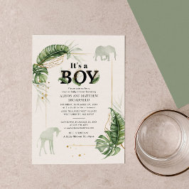 Botanical Safari Elephant Giraffe Boys Baby Shower Inbjudningar