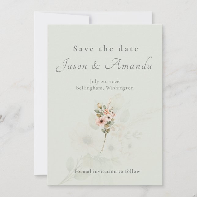 Botanical Sage Garden Wedding Save the Date Inbjudningar (Framsida)