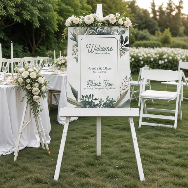 Botanical Sage Green Greenery Wedding Welcome Poster (Botanical Greenery Wedding Welcome Sign | Sage Green Garden Wedding Welcome Poster)