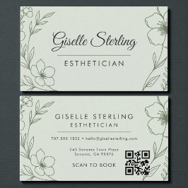 Botanical Sage Green QR Code Esthetician Floral Visitkort