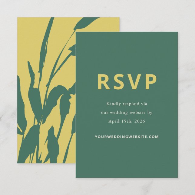 Botanical Sketch Citrus Pine Wedding Response Card OSA Kort (Fram/baksida)