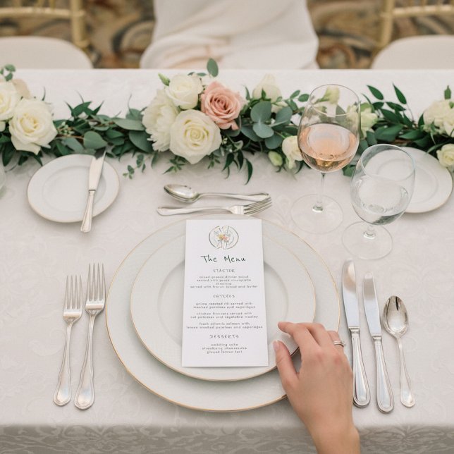 Botanical Sketch Floral Wedding Dinner Menu Meny (Skapare uppladdad)