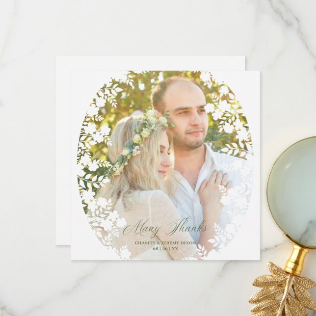 Botanical Sophisticated Frame Photo Wedding Tack Kort (Fram/Back In Situ)