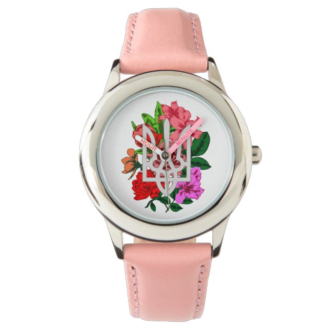 Botanical still and Ukrainian trident tryzub Armbandsur (Framsida)