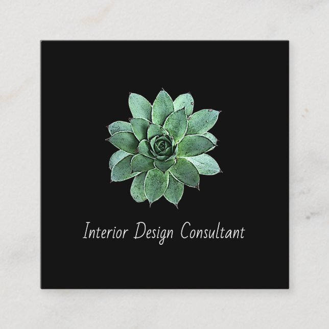 Botanical Succulent QR code Modern Black Fyrkantigt Visitkort (Framsida)