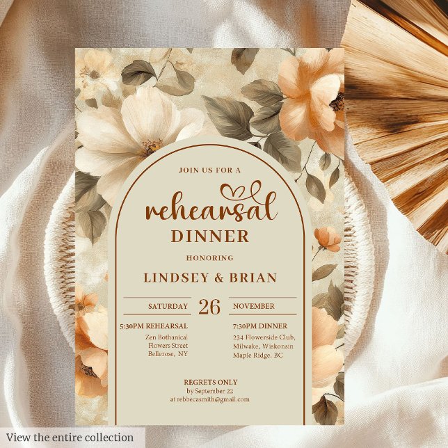 Botanical Terra Cotta Ivory Sage Floral Rehearsal  Inbjudningar (Botanical Terra Cotta Ivory Sage Floral Rehearsal Invitation

)